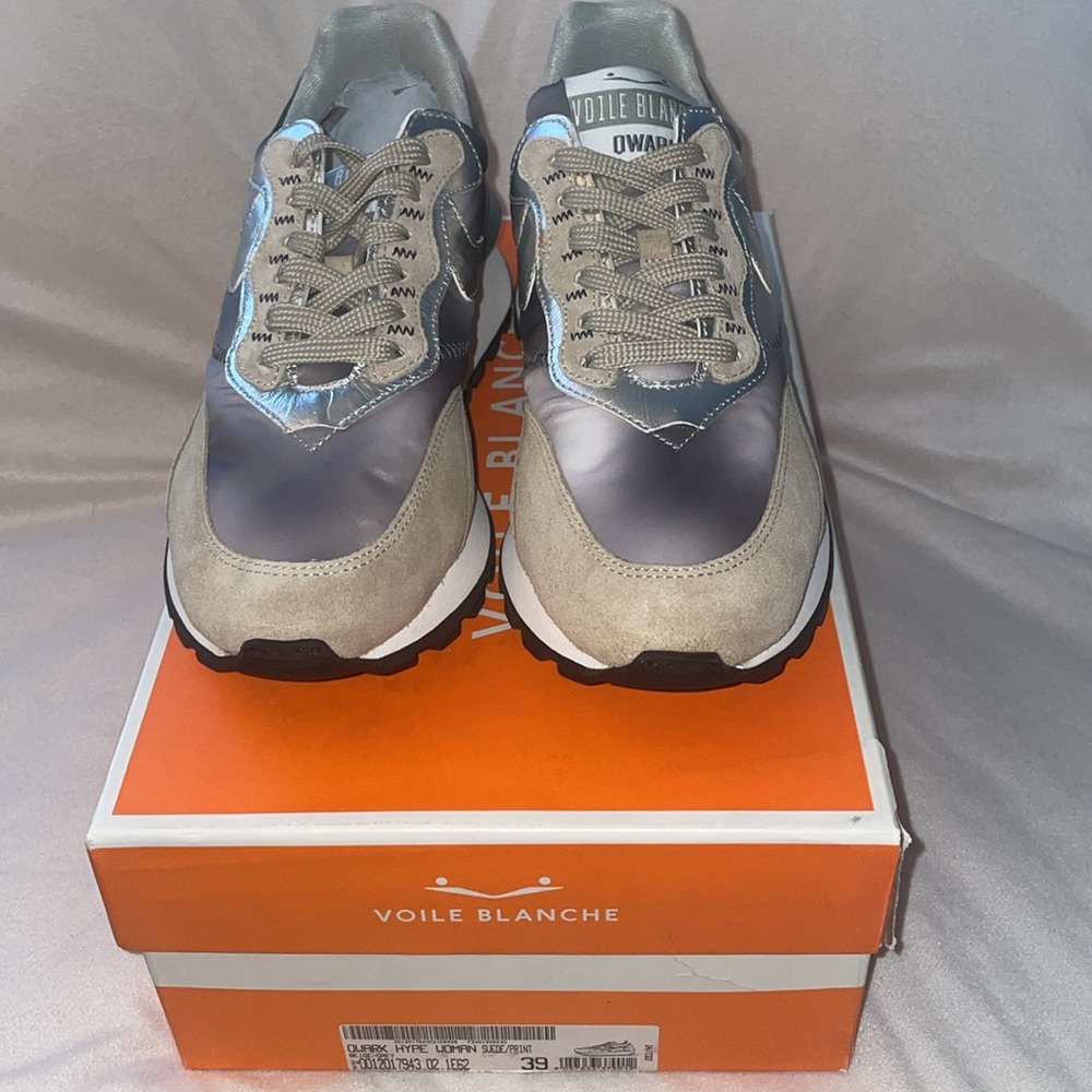 NWT VOILE BLANCHE QWARK HYPE WOMAN Leather and Fabric Sneakers in Grey-Beige - Picture 8 of 15